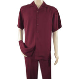 Men INSERCH 2pc Walking Leisure Suit Shirt Pants Set Short Sleeves 9356 Burgundy - J.Valintin Men's Wear Legend - 94144