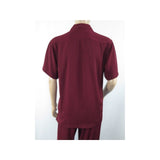 Men INSERCH 2pc Walking Leisure Suit Shirt Pants Set Short Sleeves 9356 Burgundy - J.Valintin Men's Wear Legend - 94144