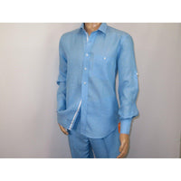 Men INSERCH premium Soft Linen Breathable 2pc Walking Leisure suit LS29116 Blue - J.Valintin Men's Wear Legend - 100675