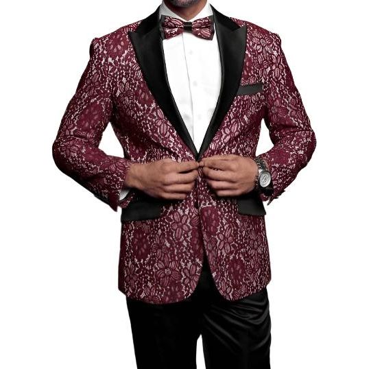 Men Insomnia Manzini Blazer Stage Performer Singer Prom MZN138 Burgundy Lace new - J.Valintin Men's Wear Legend - 5925