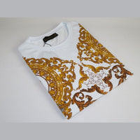 Men LAVERITA European Fashion Crew Shirt Rhine Stones Floral 93370 White - J.Valintin Men's Wear Legend - 99957