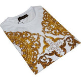 Men LAVERITA European Fashion Crew Shirt Rhine Stones Floral 93370 White - J.Valintin Men's Wear Legend - 99957