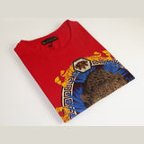 Men LAVERITA European Fashion Crew Shirt Short Sleeve Lion Medallion 93357 Red - J.Valintin Men's Wear Legend - 99963