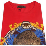 Men LAVERITA European Fashion Crew Shirt Short Sleeve Lion Medallion 93357 Red - J.Valintin Men's Wear Legend - 99963