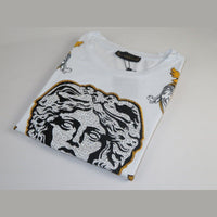 Men LAVERITA European Fashion Crew Shirt Short Sleeve Medusa Floral 93361 White - J.Valintin Men's Wear Legend - 99933