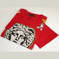 Men LAVERITA European Fashion Shirt Short Sleeves Medusa Floral Design 93361 Red - J.Valintin Men's Wear Legend - 99939