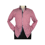 Men Makrom Shirt Cotton Blend wrinkle less Double collar Stripe 6493 red white - J.Valintin Men's Wear Legend - 74193