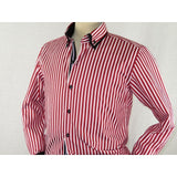 Men Makrom Shirt Cotton Blend wrinkle less Double collar Stripe 6493 red white - J.Valintin Men's Wear Legend - 74193