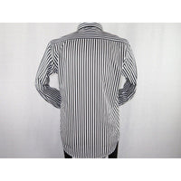 Men Makrom Shirt Cotton Blend wrinkle less Long Sleeves Stripe 6487 Black white - J.Valintin Men's Wear Legend - 74181