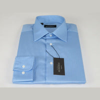 Men Mondego 100% Soft Cotton Dress Business Classic shirt B500 Blue Herringbone - J.Valintin Men's Wear Legend - 4154