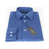 Men Mondego 100% Soft Cotton Dress Business shirt B300 French Blue Herringbone - J.Valintin Men's Wear Legend - 4109