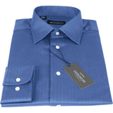 Men Mondego 100% Soft Cotton Dress Business shirt B300 French Blue Herringbone - J.Valintin Men's Wear Legend - 4109