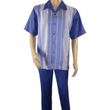 Men MONTIQUE 2pc Walking Leisure Suit Matching Set Short Sleeve 2227 Purple - J.Valintin Men's Wear Legend - 94765