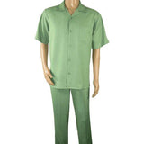 Men MONTIQUE 2pc Walking Leisure Suit Matching Set Short Sleeves 696 Apple Green - J.Valintin Men's Wear Legend - 95753