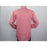 Men Oscar Banks All Cotton Shirt English Spread Collar Plaid Checker 5949 Red - J.Valintin Men's Wear Legend - 74234