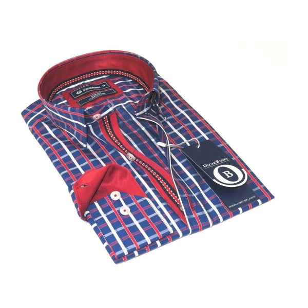 Men Oscar Banks Turkey Shirt All Egyptian Cotton Wrinkle less 5844 - 08 navy red - J.Valintin Men's Wear Legend - 72317