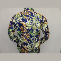 Men Oscar Banks Turkey Shirt Satin Entertainer Performer 6335 - 04 navy Floral - J.Valintin Men's Wear Legend - 72358