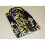 Men Oscar Banks Turkey Shirt Satin Entertainer Performer 6335 - 04 navy Floral - J.Valintin Men's Wear Legend - 72358