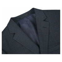 Men Renoir Suit Super 140 Wool Side Vent Slim Fit English Plaid 559 - 3 Navy Blue - J.Valintin Men's Wear Legend - 19049