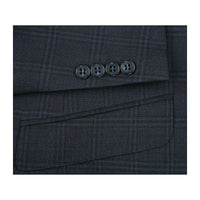 Men Renoir Suit Super 140 Wool Side Vent Slim Fit English Plaid 559 - 3 Navy Blue - J.Valintin Men's Wear Legend - 19049