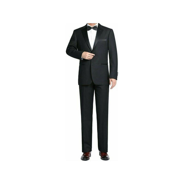 Men Renoir Tuxedo Two Button Notch Formal Satin Lapel Classic Fit 201 - 1 Black - J.Valintin Men's Wear Legend - 21662