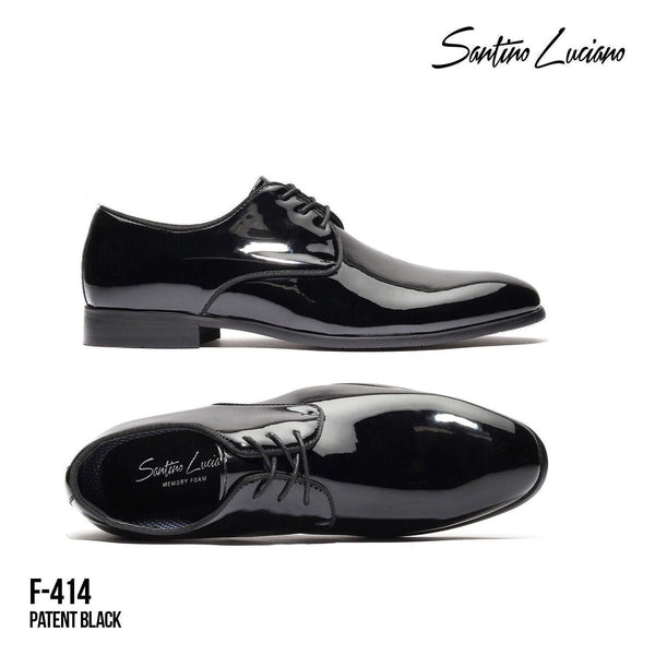 Men Santino Luciano Formal Dress Shoes Patent Leather Shiny Lace up F414 Black - J.Valintin Men's Wear Legend - 99038