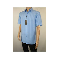 Men Short Sleeve Sport Shirt by BASSIRI Light Weight Soft Microfiber 48291 Blue - J.Valintin Men's Wear Legend - 99203