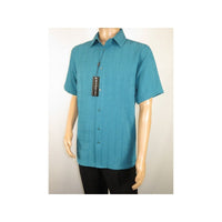 Men Short Sleeve Sport Shirt by BASSIRI Light Weight Soft Microfiber 60081 Teal - J.Valintin Men's Wear Legend - 99173