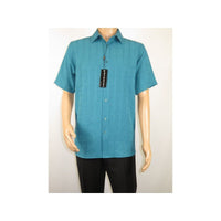 Men Short Sleeve Sport Shirt by BASSIRI Light Weight Soft Microfiber 60081 Teal - J.Valintin Men's Wear Legend - 99173