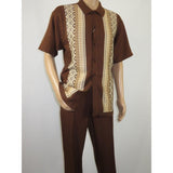 Men Silversilk 2pc Walking Leisure Matching Suit Italian Woven Knits 71003 Brown - J.Valintin Men's Wear Legend - 71003 - Brown - M