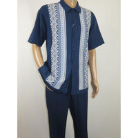 Men Silversilk 2pc Walking Leisure Matching Suit Italian Woven Knits 71003 Navy - J.Valintin Men's Wear Legend - 71003 - Navy - M