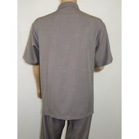 Men Silversilk 2pc Walking Leisure Matching Suit Italian Woven Knits 71032 Gray - J.Valintin Men's Wear Legend - 71032 - Gray - M