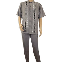 Men Silversilk 2pc Walking Leisure Matching Suit Italian Woven Knits 71032 Gray - J.Valintin Men's Wear Legend - 71032 - Gray - M