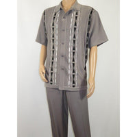 Men Silversilk 2pc Walking Leisure Matching Suit Italian Woven Knits 71032 Gray - J.Valintin Men's Wear Legend - 71032 - Gray - M