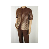 Men Silversilk 2pc walking leisure suit Italian woven knits 3115 Brown Beige - J.Valintin Men's Wear Legend - 95671