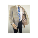 Men Sport Coat by Berlusconi Turkey Soft European Plaid #MK80 04 Beige Blue - J.Valintin Men's Wear Legend - 98976