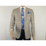 Men Sport Coat by Berlusconi Turkey Soft European Plaid #MK80 04 Beige Blue - J.Valintin Men's Wear Legend - 98976