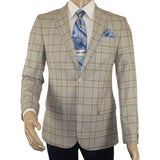 Men Sport Coat by Berlusconi Turkey Soft European Plaid #MK80 04 Beige Blue - J.Valintin Men's Wear Legend - 98976