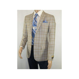 Men Sport Coat by Berlusconi Turkey Soft European Plaid #MK80 04 Beige Blue - J.Valintin Men's Wear Legend - 98976