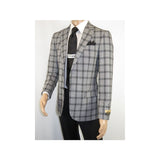 Men Sport Coat by Berlusconi Turkey Soft European Plaid #MK80 06 Black Gray - J.Valintin Men's Wear Legend - 98970