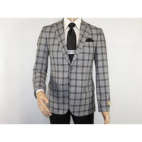 Men Sport Coat by Berlusconi Turkey Soft European Plaid #MK80 06 Black Gray - J.Valintin Men's Wear Legend - 98970