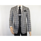 Men Sport Coat by Berlusconi Turkey Soft European Plaid #MK80 06 Black Gray - J.Valintin Men's Wear Legend - 98970