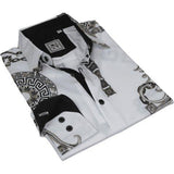 Men Sports Shirt by DE - NIKO Long Sleeves Fashion Print Soft Modal 2F008 White - J.Valintin Men's Wear Legend - 99365