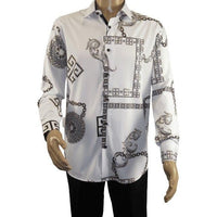 Men Sports Shirt by DE - NIKO Long Sleeves Fashion Print Soft Modal 2F008 White - J.Valintin Men's Wear Legend - 99365