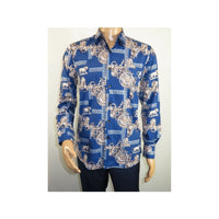 Men Sports Shirt by DE - NIKO Long Sleeves Fashion Print Soft Modal DSA125 Navy - J.Valintin Men's Wear Legend - 99383