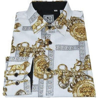 Men Sports Shirt by DE - NIKO Long Sleeves Fashion Print Soft Modal DSA125 White - J.Valintin Men's Wear Legend - 99377