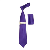 Men Stacy Adams Neck tie Hanky Set Business Formal Solid Color Satin S15 purple - J.Valintin Men's Wear Legend - 24791