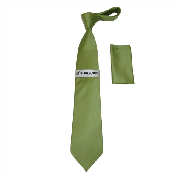 Men Stacy Adams Neck tie Hanky Set Business Formal Solid Satin S4 Lime Green - J.Valintin Men's Wear Legend - 24780