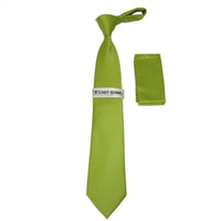 Men Stacy Adams Neck tie Hanky Set Business Formal Solid Satin S8 Apple Green - J.Valintin Men's Wear Legend - 24784