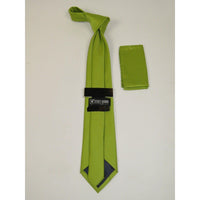 Men Stacy Adams Neck tie Hanky Set Business Formal Solid Satin S8 Apple Green - J.Valintin Men's Wear Legend - 24784